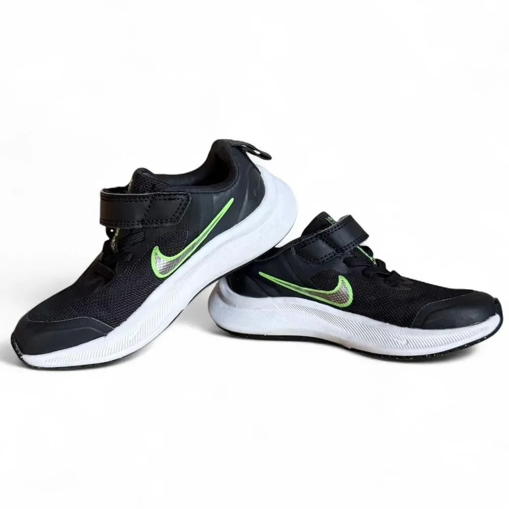 Nike Star Runner 3 Toddler Shoes 10.5C Black Green Velcro Sneakers